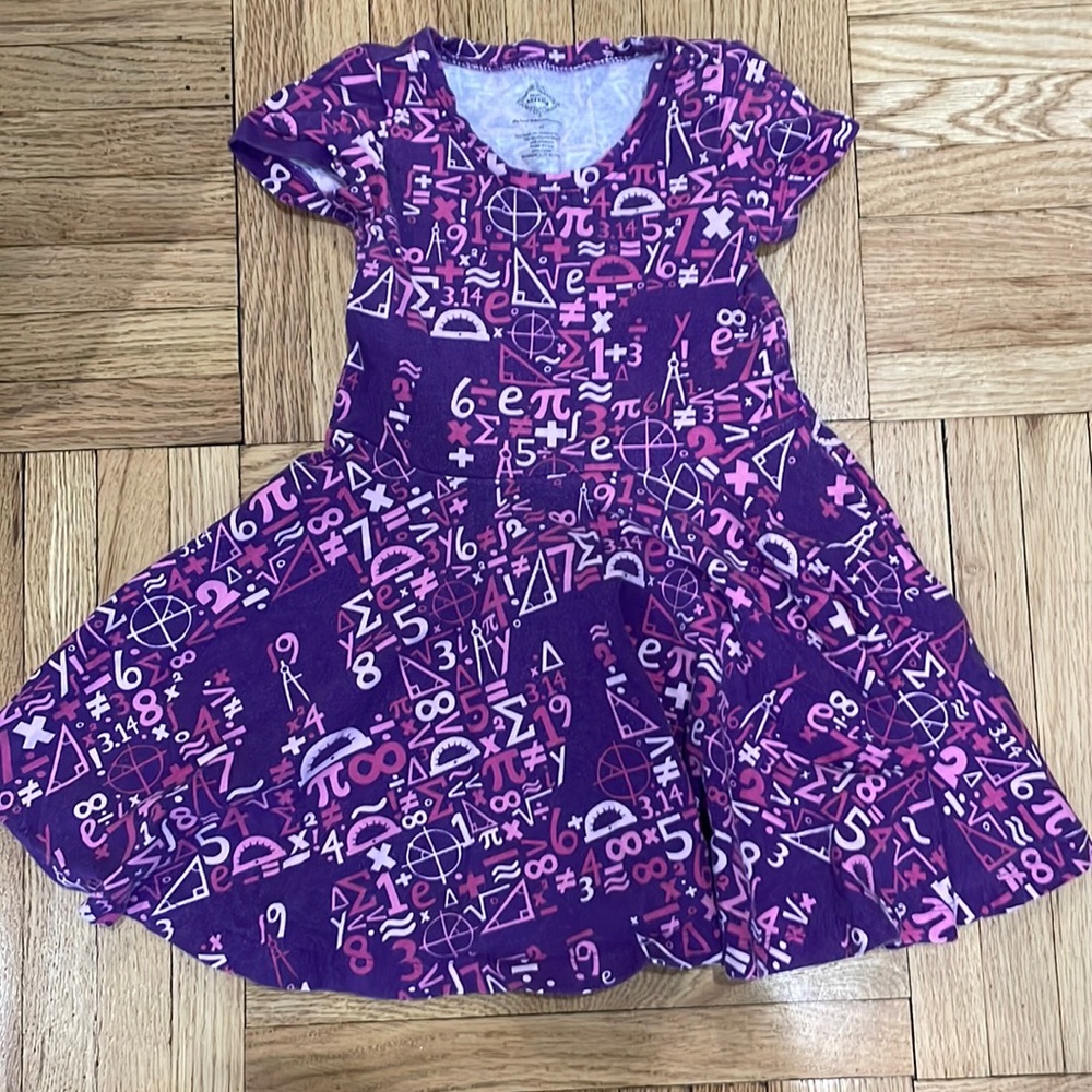 Purple and pink twirly math dress